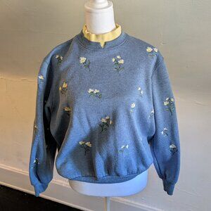 vintage bonworth cottagecore blue floral faux layered sweater (small / petite)